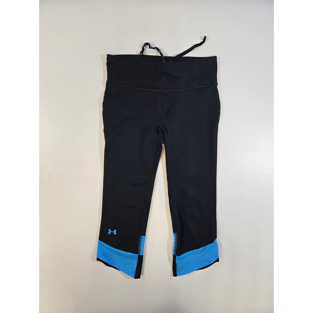 Under Armour HeatGear Womens‎ SM Black Blue Compression Capri Leggings Training